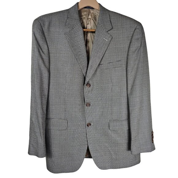 Ralph Lauren Houndstooth Blazer Jacket 42R Silk & Wool Blend Quiet Luxury Preppy - Picture 1 of 11